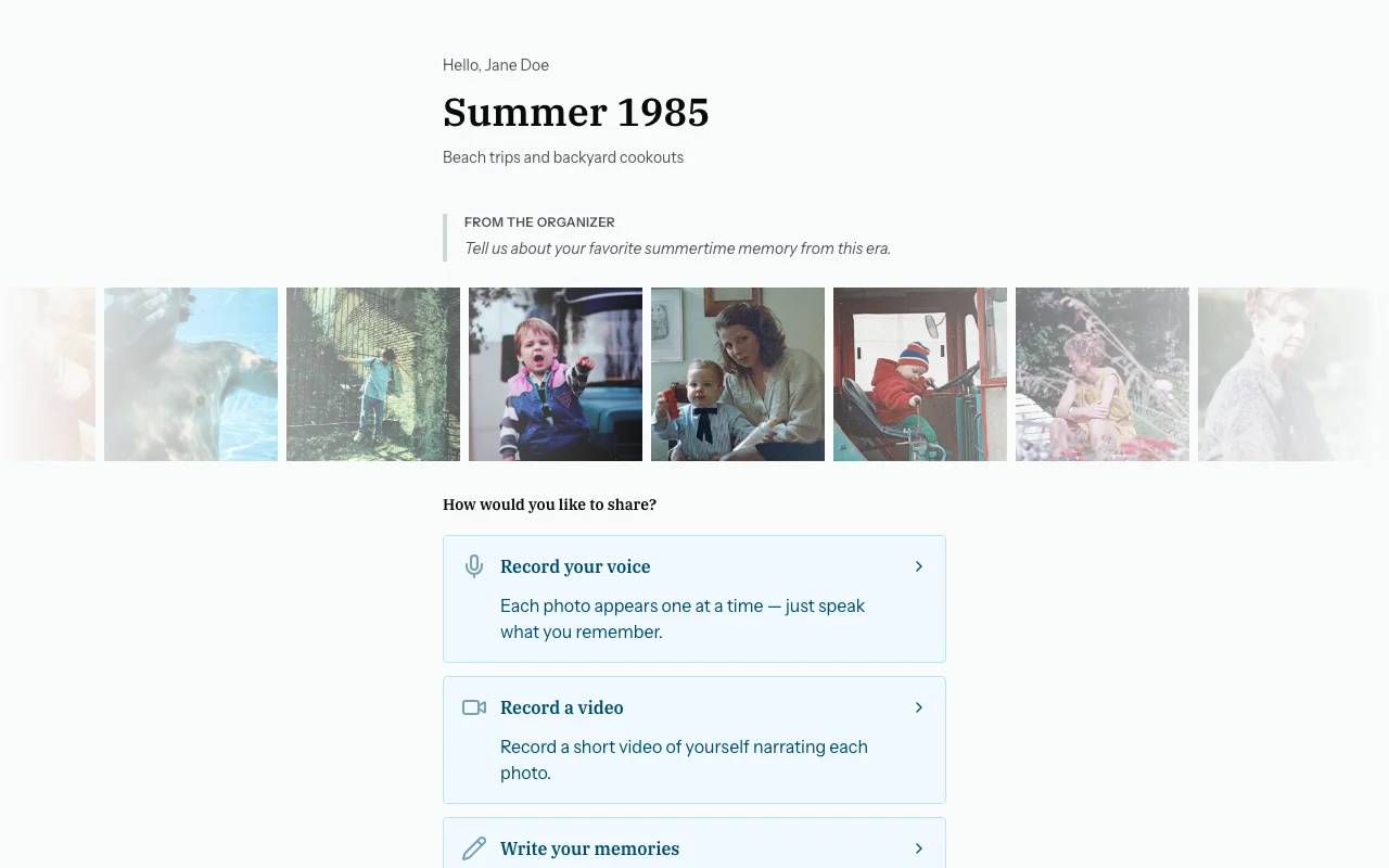 Contributor landing page showing event photos ready to annotate